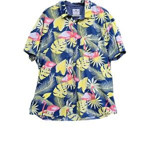 Ditch Plains Ricky Singh Island Men's Hawaiian Shirt 2x‎ Blue Flamingo Floral